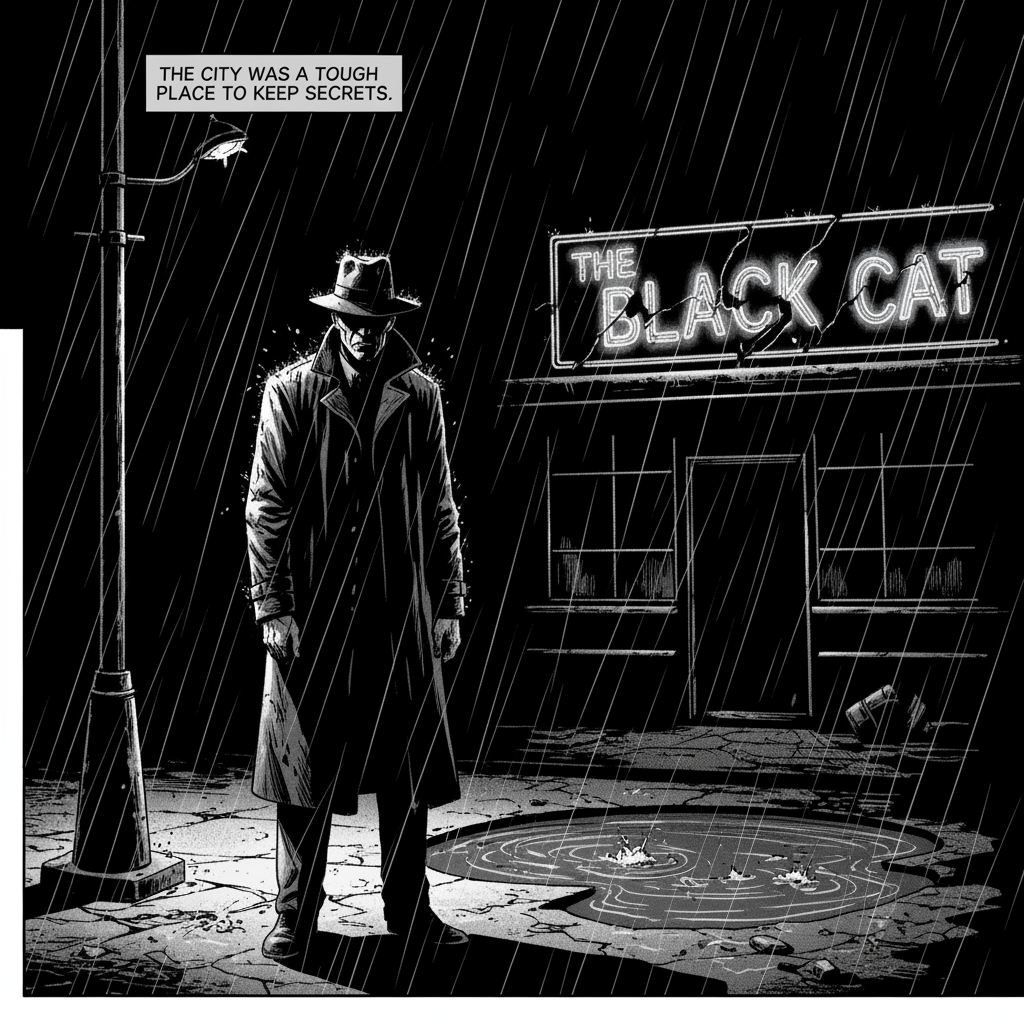 Noir style comic book panel
