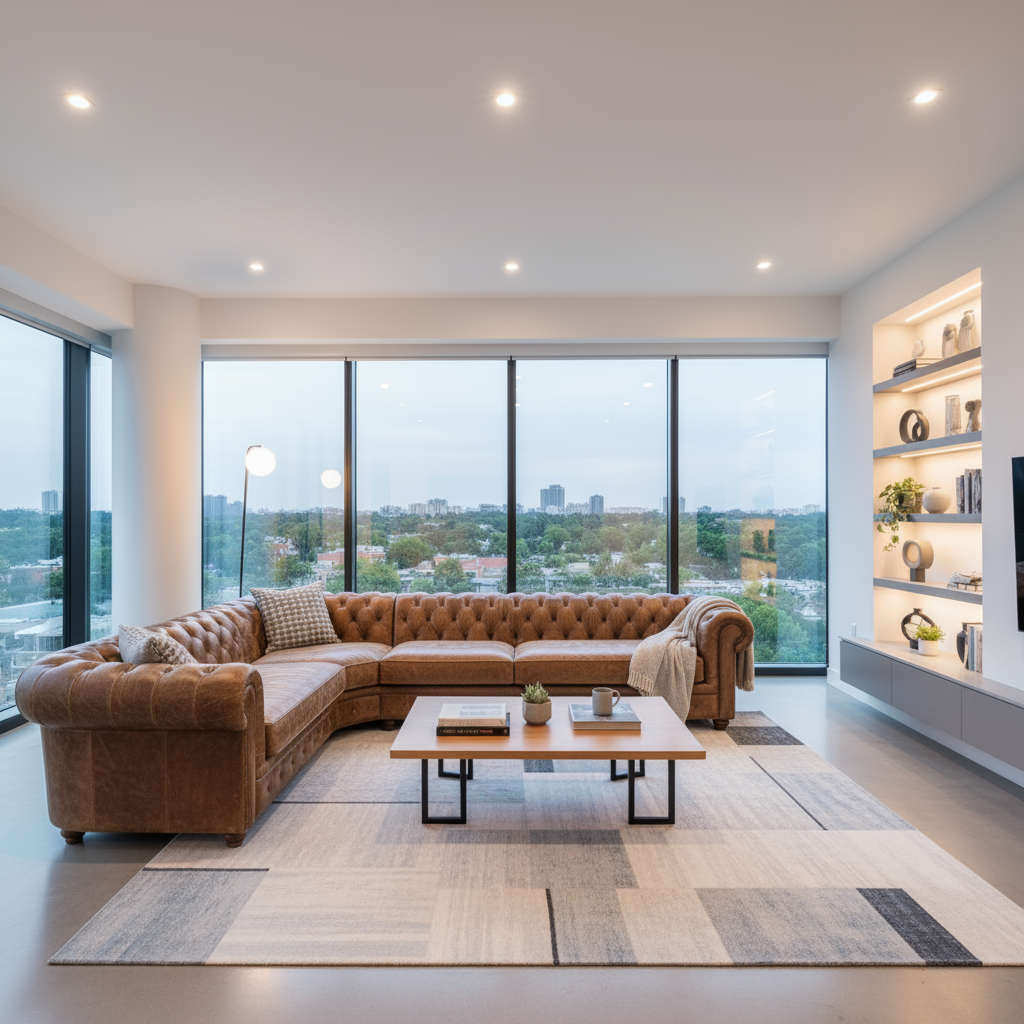 Living room with leather sofa